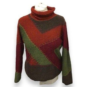 Coldwater Creek Vintage Women’s Turtleneck Color-Block Embroidered Sweater M